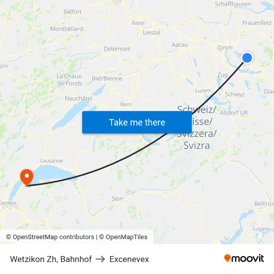 Wetzikon Zh, Bahnhof to Excenevex map