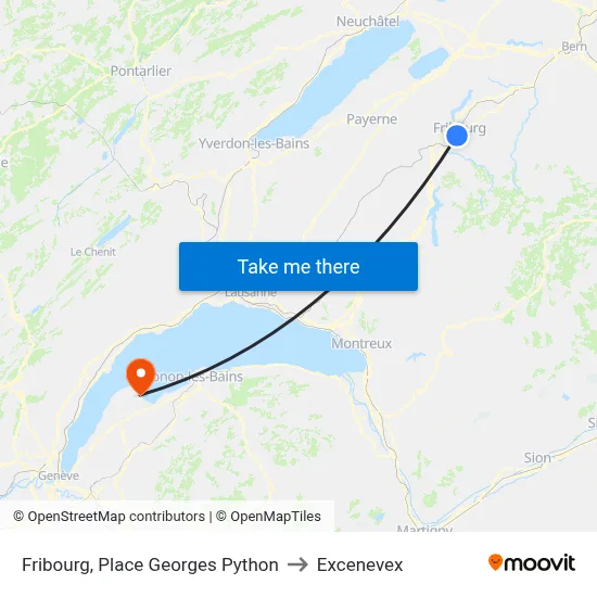 Fribourg, Place Georges Python to Excenevex map