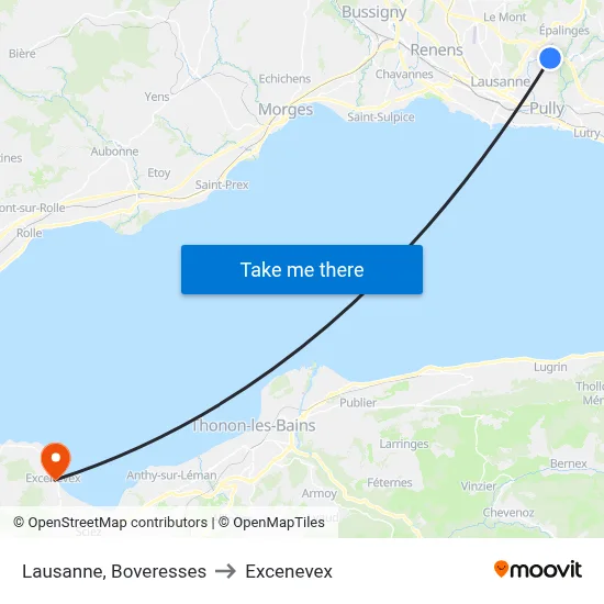 Lausanne, Boveresses to Excenevex map