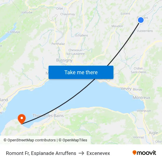Romont Fr, Esplanade Arruffens to Excenevex map