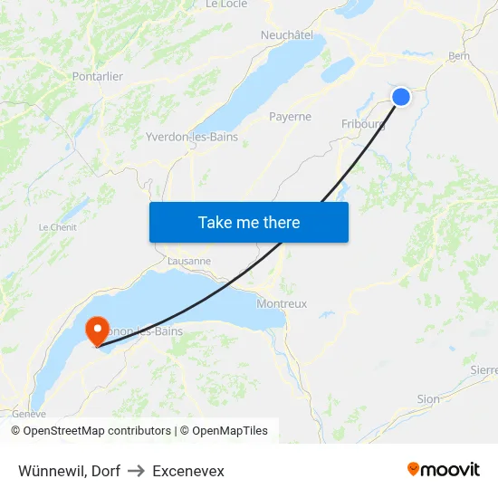 Wünnewil, Dorf to Excenevex map