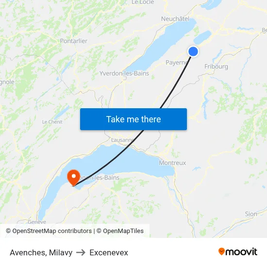 Avenches, Milavy to Excenevex map