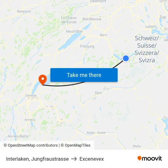 Interlaken, Jungfraustrasse to Excenevex map