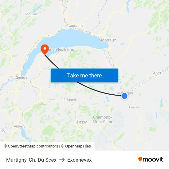 Martigny, Ch. Du Scex to Excenevex map