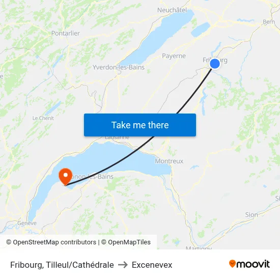 Fribourg, Tilleul/Cathédrale to Excenevex map