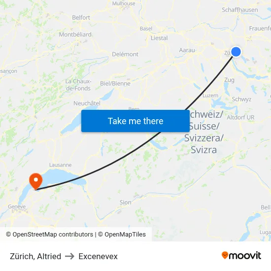 Zürich, Altried to Excenevex map