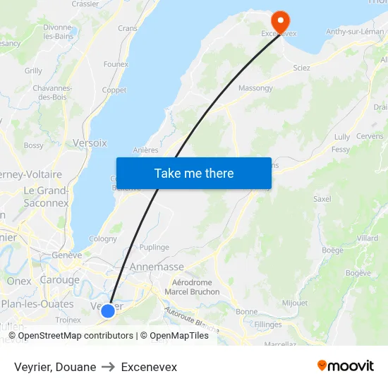 Veyrier, Douane to Excenevex map