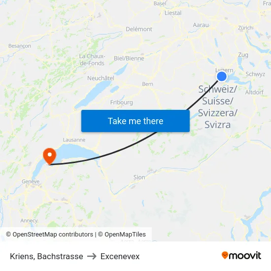 Kriens, Bachstrasse to Excenevex map
