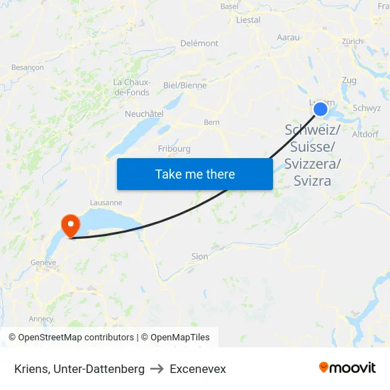 Kriens, Unter-Dattenberg to Excenevex map