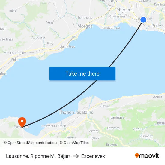 Lausanne, Riponne-M. Béjart to Excenevex map