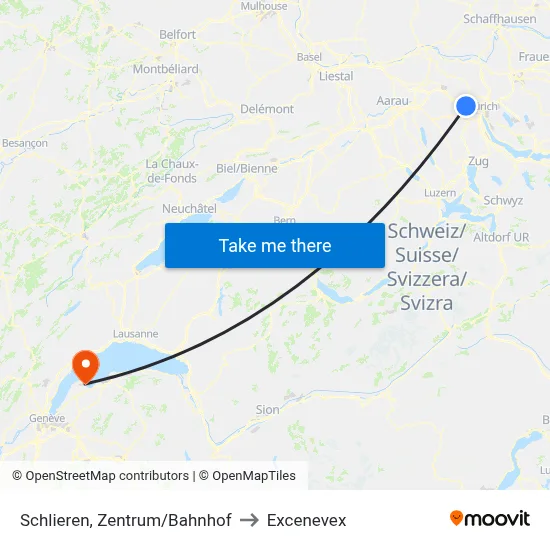 Schlieren, Zentrum/Bahnhof to Excenevex map