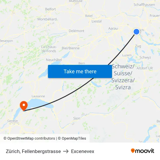 Zürich, Fellenbergstrasse to Excenevex map