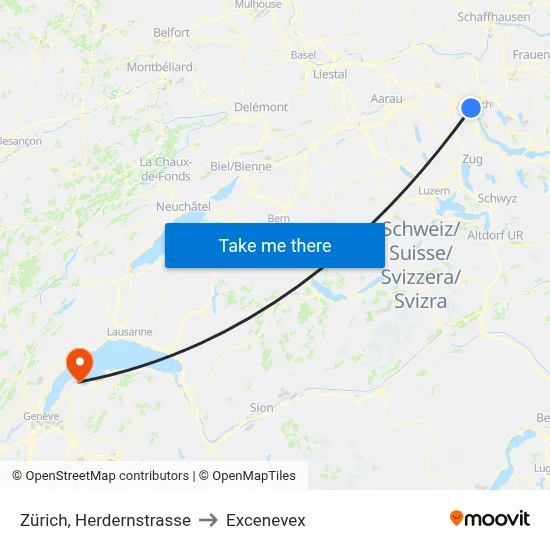 Zürich, Herdernstrasse to Excenevex map