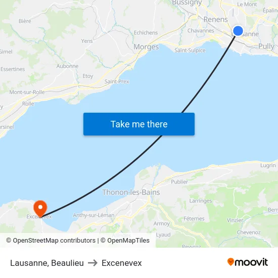Lausanne, Gymnase De Beaulieu to Excenevex map