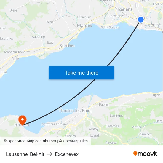 Lausanne, Bel-Air to Excenevex map