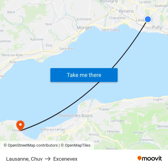Lausanne, Chuv to Excenevex map