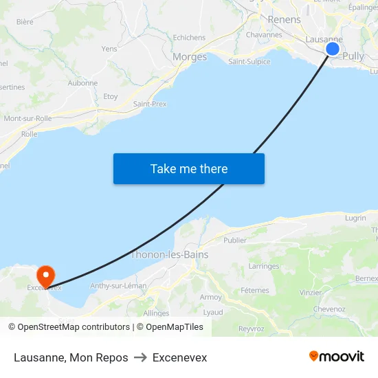 Lausanne, Mon Repos to Excenevex map