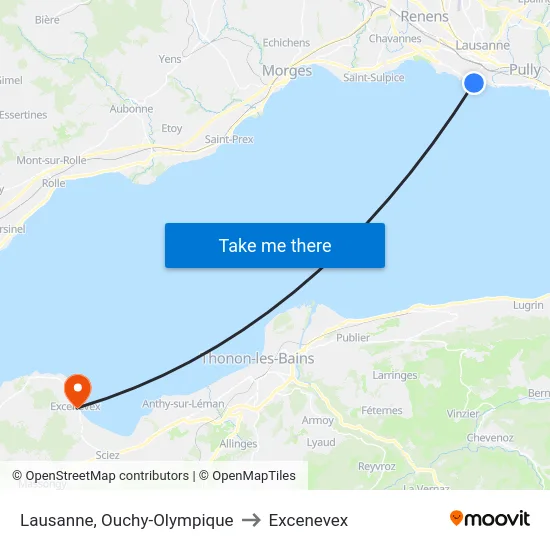 Lausanne, Ouchy-Olympique to Excenevex map