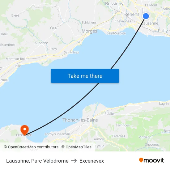 Lausanne, Parc Vélodrome to Excenevex map