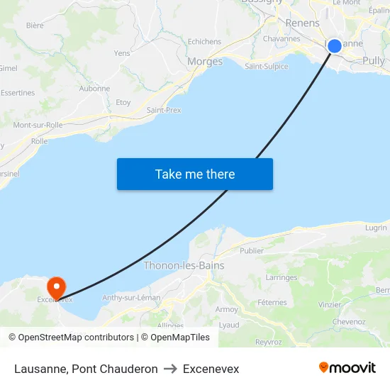 Lausanne, Pont Chauderon to Excenevex map