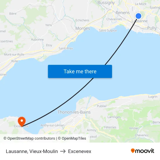 Lausanne, Vieux-Moulin to Excenevex map