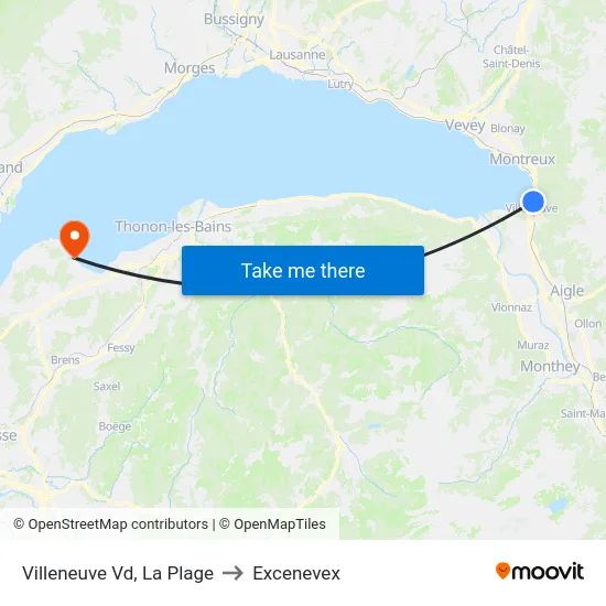 Villeneuve Vd, La Plage to Excenevex map