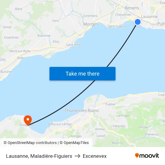 Lausanne, Maladière-Figuiers to Excenevex map