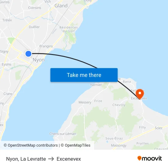 Nyon, La Levratte to Excenevex map