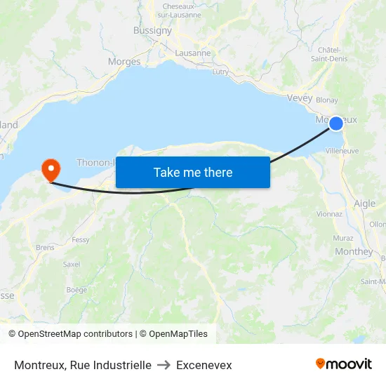 Montreux, Rue Industrielle to Excenevex map