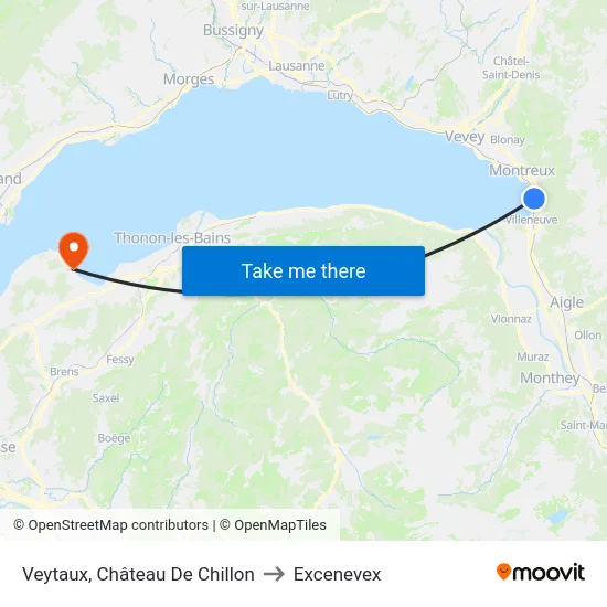 Veytaux, Château De Chillon to Excenevex map