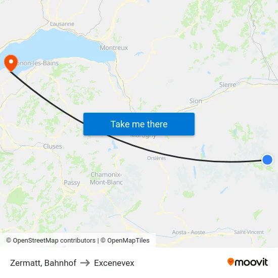 Zermatt, Bahnhof to Excenevex map