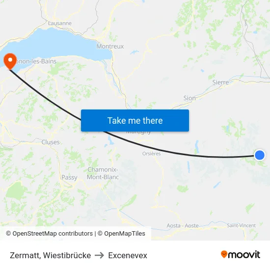 Zermatt, Wiestibrücke to Excenevex map