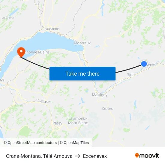 Crans-Montana, Télé Arnouva to Excenevex map