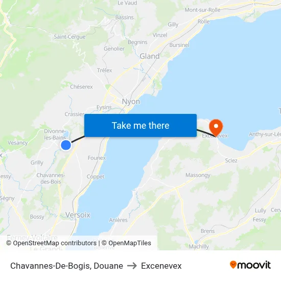 Chavannes-De-Bogis, Douane to Excenevex map