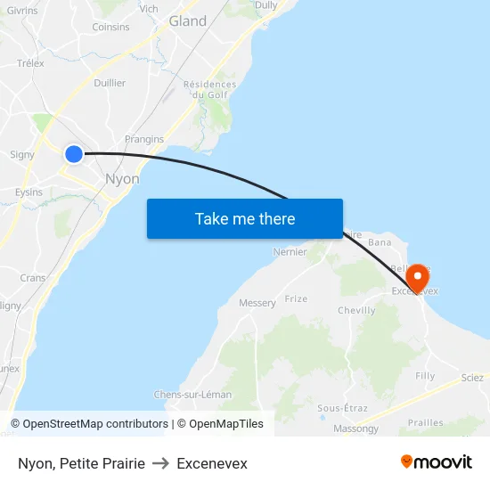 Nyon, Petite Prairie to Excenevex map