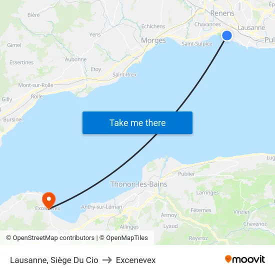 Lausanne, Siège Du Cio to Excenevex map