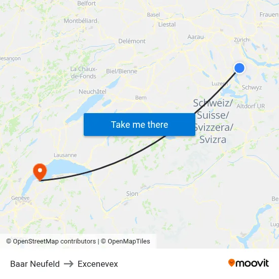 Baar Neufeld to Excenevex map