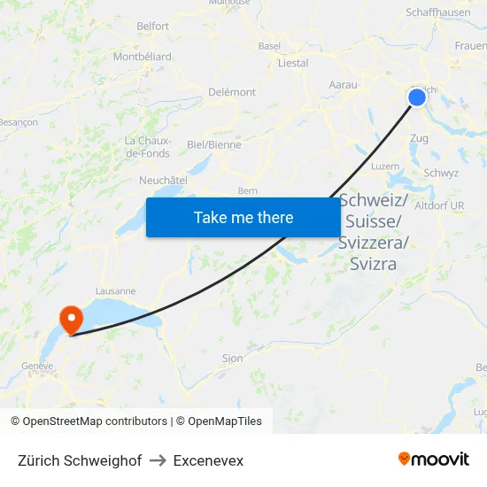 Zürich Schweighof to Excenevex map