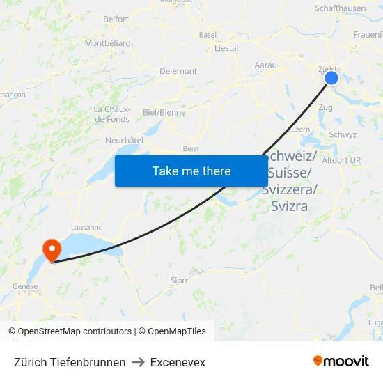 Zürich Tiefenbrunnen to Excenevex map