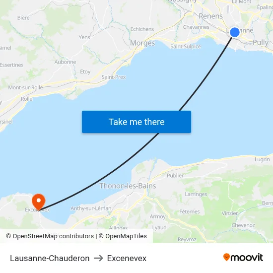 Lausanne-Chauderon to Excenevex map