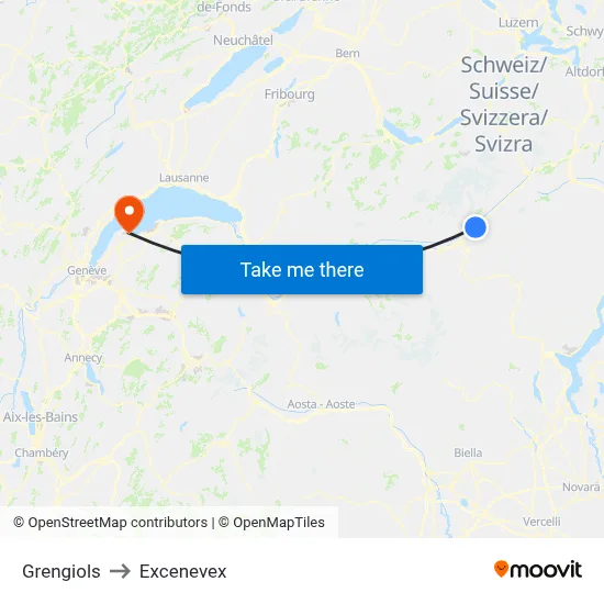 Grengiols to Excenevex map