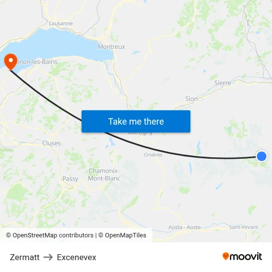 Zermatt to Excenevex map