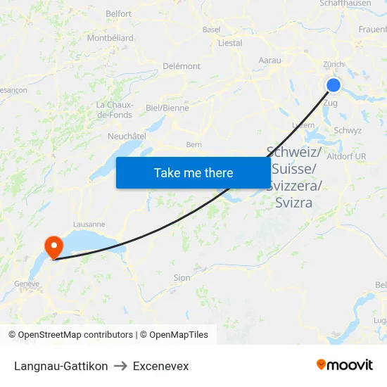 Langnau-Gattikon to Excenevex map