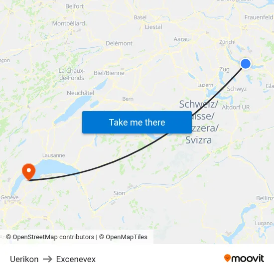 Uerikon to Excenevex map