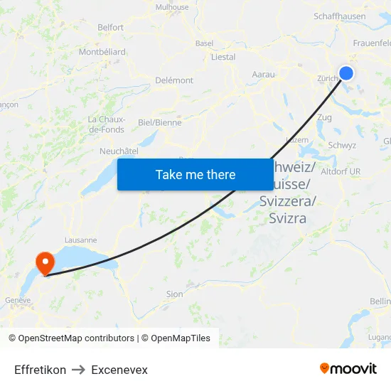 Effretikon to Excenevex map