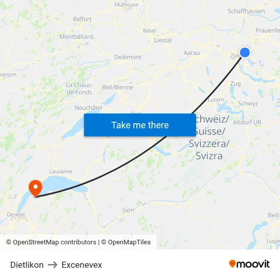Dietlikon to Excenevex map