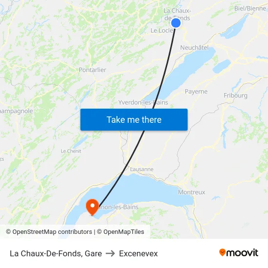 La Chaux-De-Fonds, Gare to Excenevex map