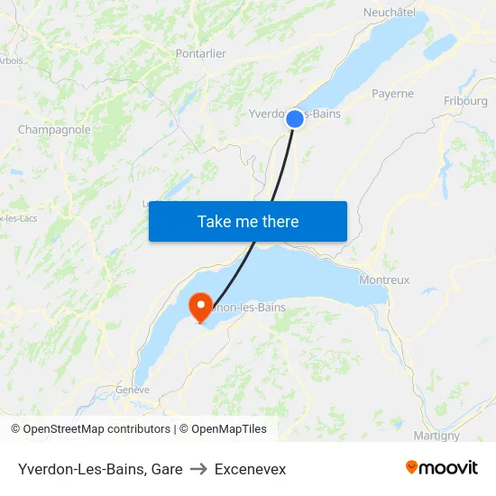 Yverdon-Les-Bains, Gare to Excenevex map