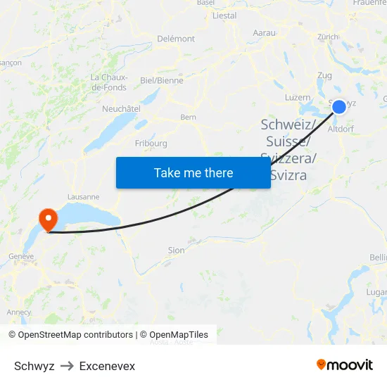 Schwyz to Excenevex map