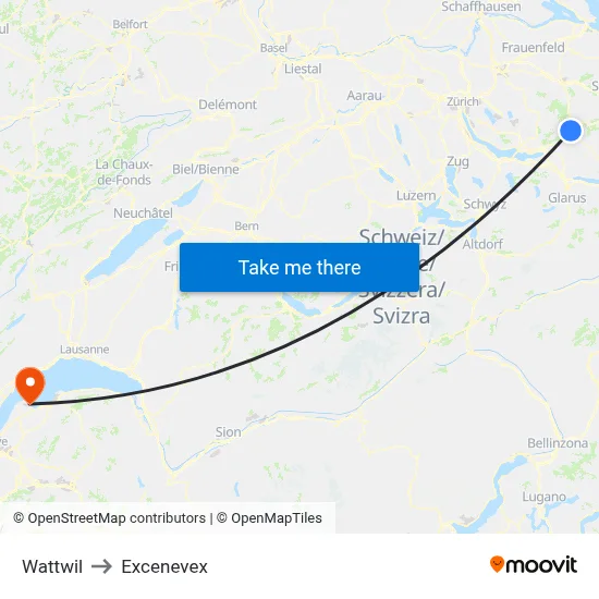 Wattwil to Excenevex map